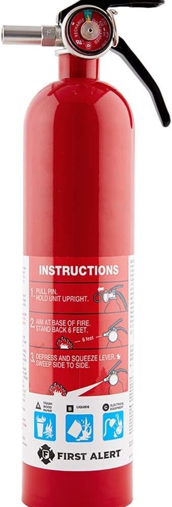 First Alert Fire Extinguisher for Home, Standard Rechargeable Compliance Unit, UL RATED 1-A:10-B:C, HOME1, Red, 1-Pack