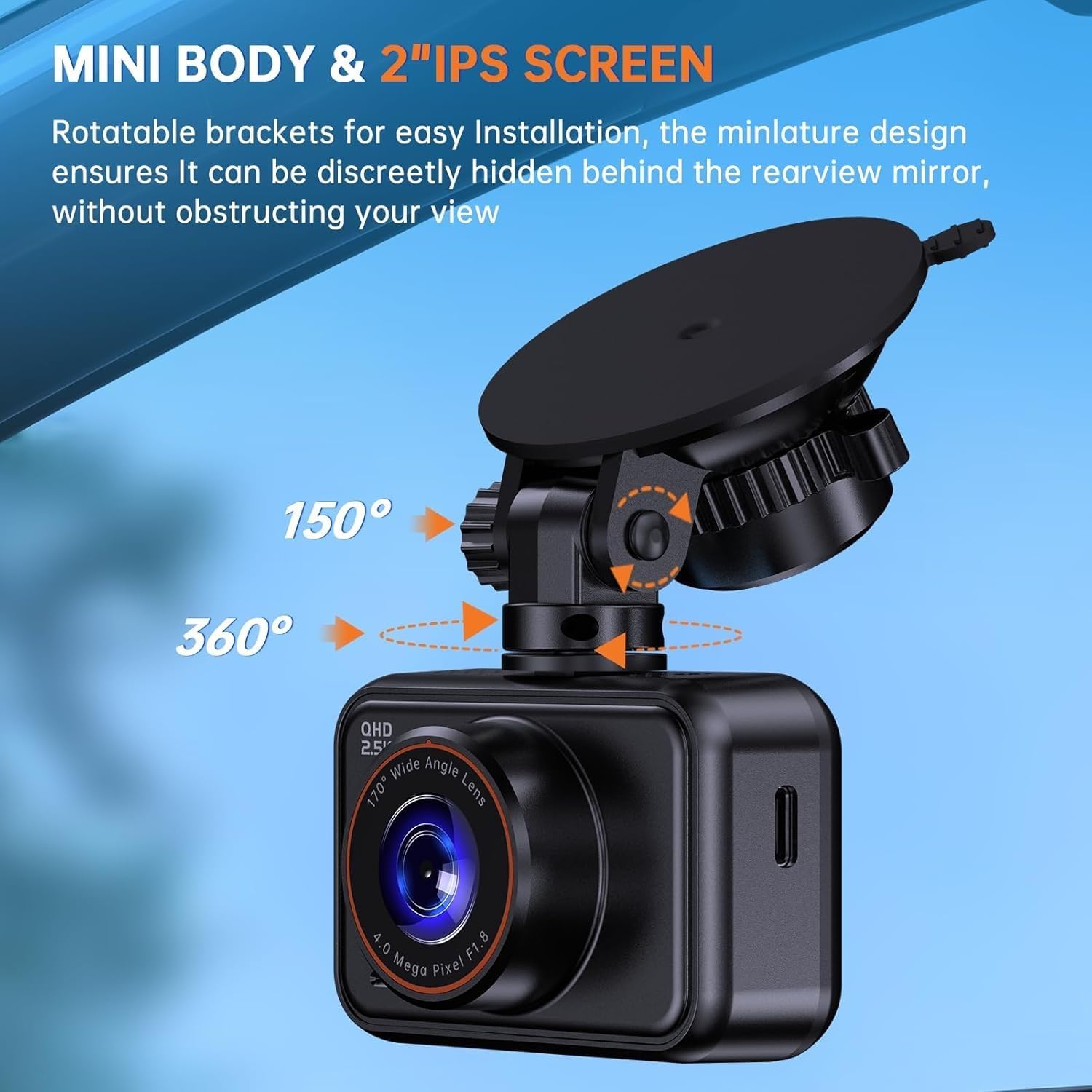 E-YEEGER Dash Cam Front and Rear, 2.5K Dual Dash Camera for Cars, 2560P Mini Car Camera, 2 inch IPS Screen, WDR Night Vision, 24 Hours Parking Monitor, G-Sensor, Support 256 GB Max - Image 6