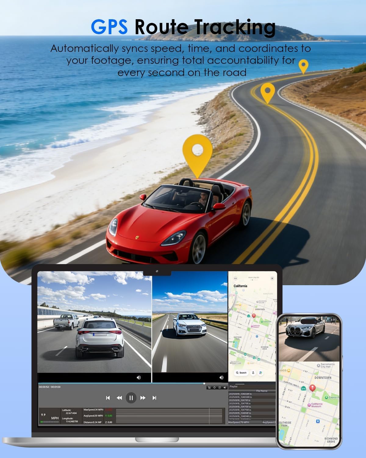 4K+4K Dash Cam Front and Rear, Free 128GB Card Included, 5.8GHz WiFi-20MB/s Fast Download, Dash Camera for Cars with Accurate GPS, G-Sensor, WDR Night Vision, 3.39" IPS Screen, 24H Parking Mode - Image 5