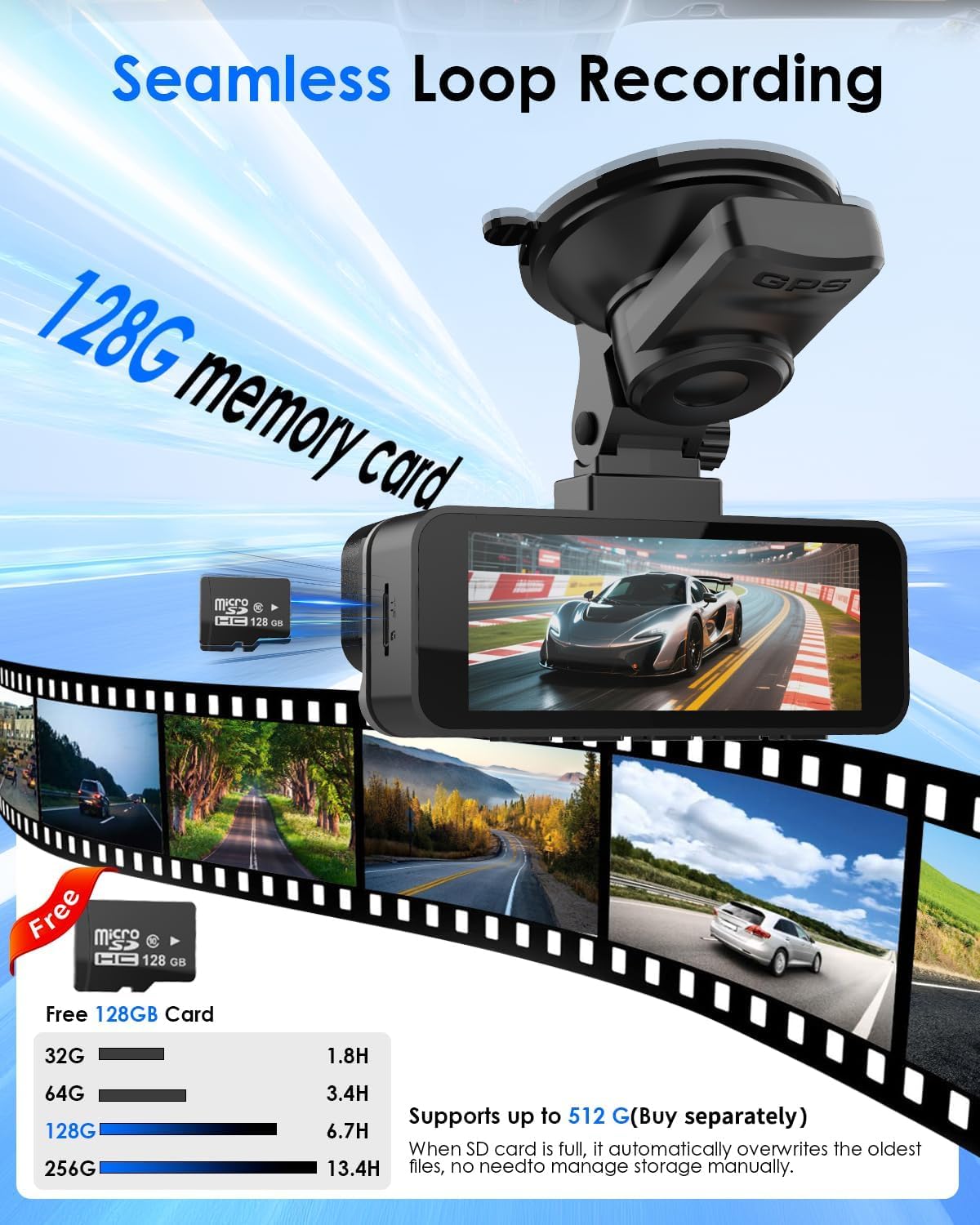4K+4K Dash Cam Front and Rear, Free 128GB Card Included, 5.8GHz WiFi-20MB/s Fast Download, Dash Camera for Cars with Accurate GPS, G-Sensor, WDR Night Vision, 3.39" IPS Screen, 24H Parking Mode - Image 8